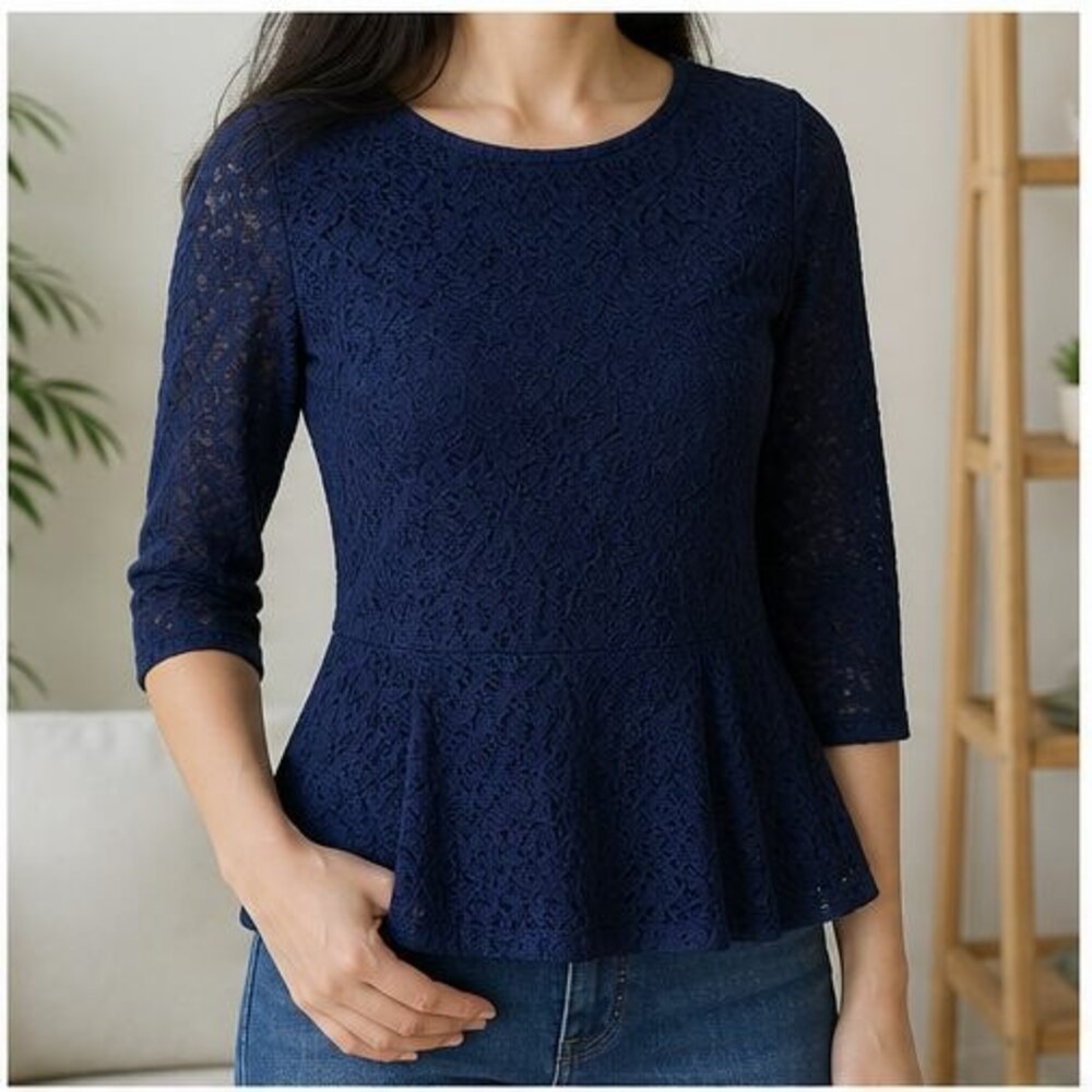 Navy Button Blouse - Picture 2 of 6